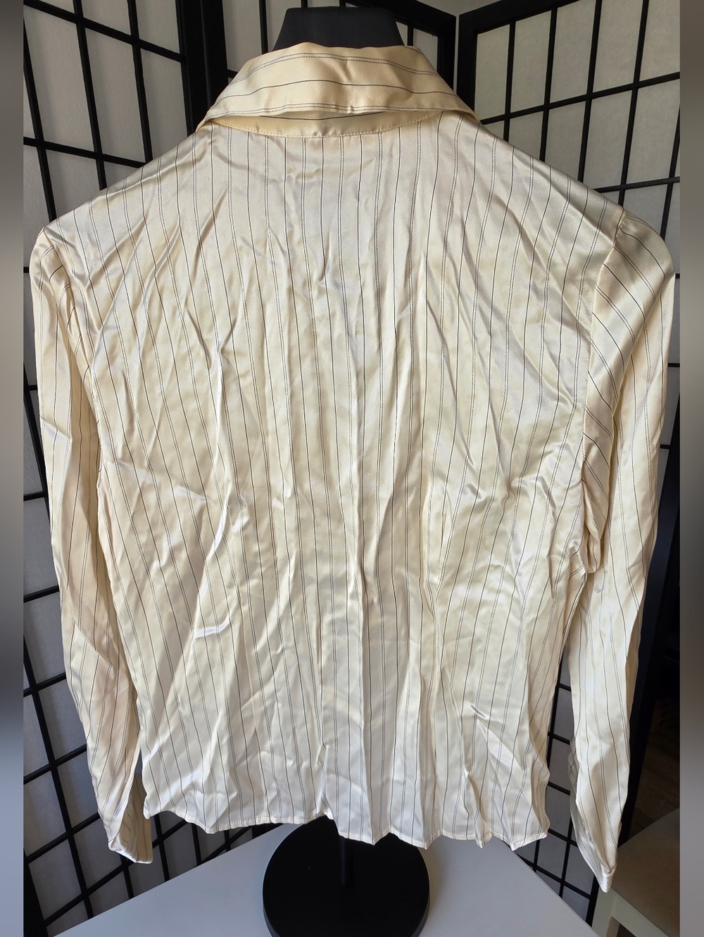 Kate Hill Women's 100% Silk Cream Striped Button Up Shirt ~ Size 10 Petite - Picture 5 of 11